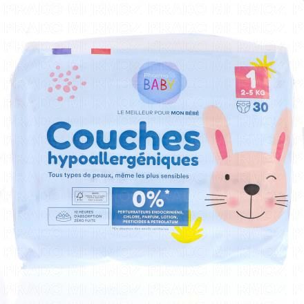 Couches hypoallergéniques taille 1 - 2à5kg x30 couches