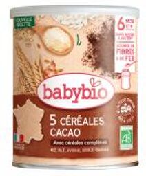5 Céréales Cacao avec Céréales Complètes 6 Mois et + Sans Sucres Ajoutés Bio 220 g - Boîte 220 g