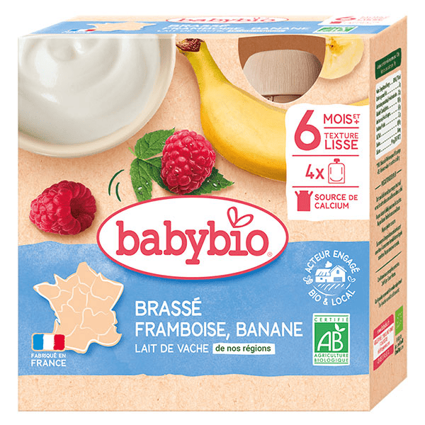 Desserts Lactés Gourde Brassé Framboise Banane +6m Bio 4 x 85g