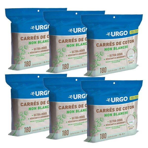 Premiers Soins Carrés de Coton Non Blanchis Lot de 6 x 180 unités