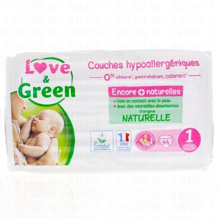 LOVE&GREEN Couches hypoallergéniques taille 1 - 2à5kg x44 couches