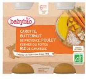 Carotte Butternut de Notre Ferme Poulet Fermier du Poitou Riz de Camargue Dès 6 Mois 2 x 200 g - Carton 2 pots de 200 g