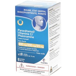 Paracetamol/Vitamine C/Pheniramine Viatris Conseil 500/200/25Mg Sanssucre Sachet