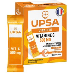 Vitamine C 500 mg - 10 sticks, prise sans eau - Adulte & Enfants dès 10ans - Complément alimentaire sans sucres, goût orange - Fatigue passagère et défenses immunitaires