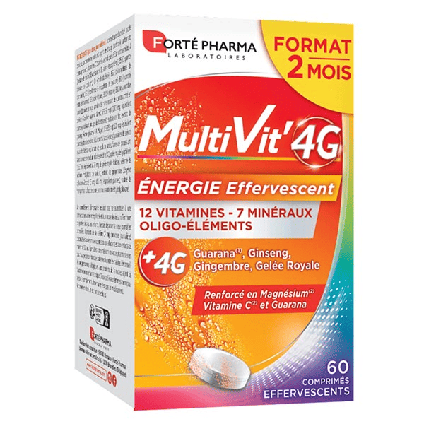 MultiVit'4G Energie Multivitamines 2 mois 60 comprimés Effervescent