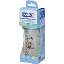 Dodie® Biberon Initiation+ verre 270 ml anti-colique tétine ronde 3 vitesses Oiseaux 0-6 mois