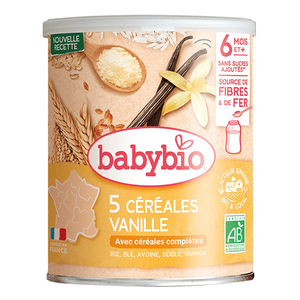 5 Céréales Vanille Riz, Blé, Avoine, Seigle, Quinoa +6m Bio 220g