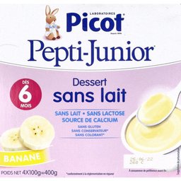Pepti - Junior Dessert Sans Lait, Dessert sans lait, banane, 100 g x 4