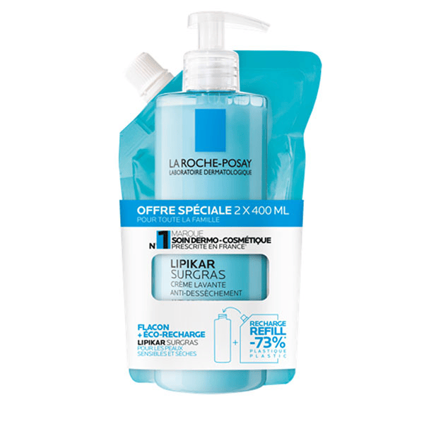 Lipikar Surgras Crème lavante anti-dessèchement Lot éco-recharge + flacon 400ml