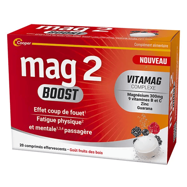 Mag2 Boost Effet coup de fouet goût fruits rouges 20 comprimés effervescents