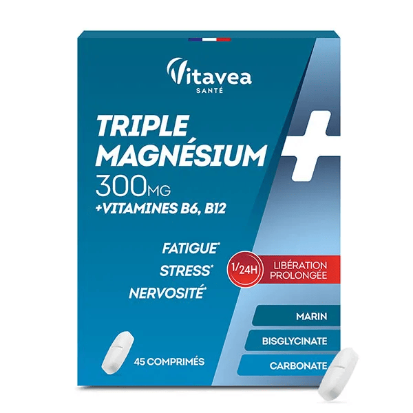 Triple Magnésium 300 mg Fatigue, stress et nervosité - 45 comprimés