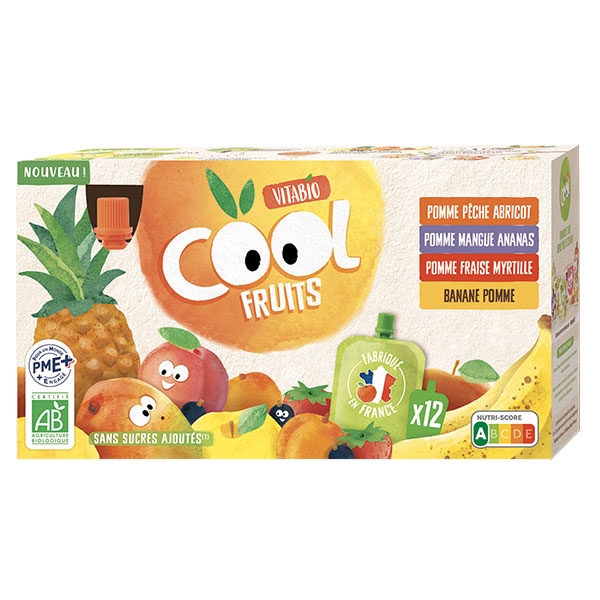 Cool Fruits Multiparfums 4 Recettes Fraise Abricot Banane Mangue Bio 12 x 90g
