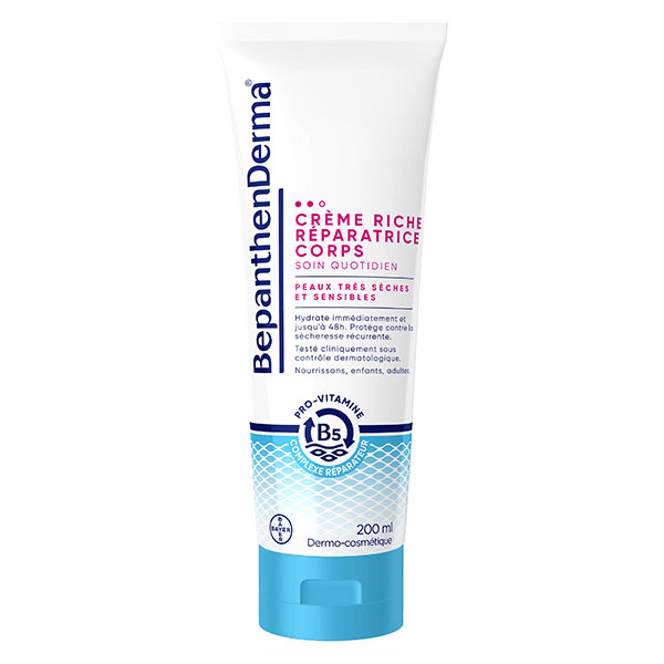 BepanthenDerma® Crème Riche Réparatrice Corps Peaux Sèches et Sensibles 200ml