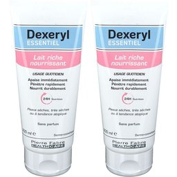 Essentiel lait riche nourrissant 200ml, apaisant, hydratant et protecteur des peaux sèches, sans parfum. Dès la naissance.