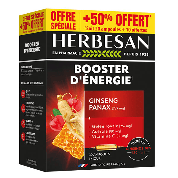 Ginseng Gelée Royale 20 ampoules de 10ml + 10 Offertes