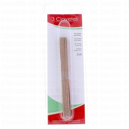 3 CLAVELES Limes à ongles corindon 15 cm boîte de 10 limes