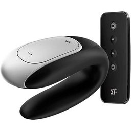 Double Fun Vibrator for Couples Black Black Bluetooth 1pc