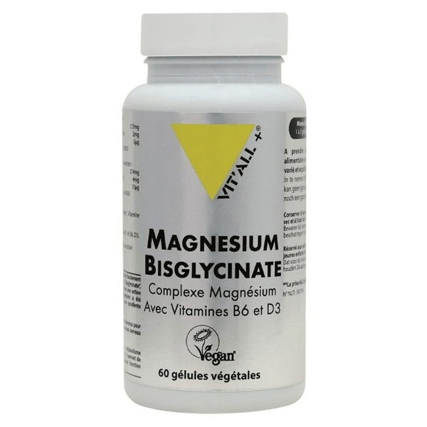Magnésium Bisglycinate Haute Absorption avec Vitamines B6 & D3 - 60 gélules végétales