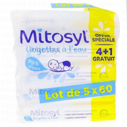 Lingettes à l'eau 5 paquets de 60 lingettes