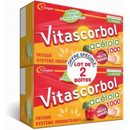 Vitascorbol - Complément alimentaire à base de vitamine C - Acérola - 100% Naturelle - Fatigue et système immunitaire - Programme 30 jours - 30 comprimés à croquer - Lot de 2