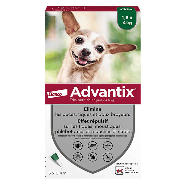 Chien Solution Antiparasitaire Très Petite Race 1,5 à 4kg 6 pipettes