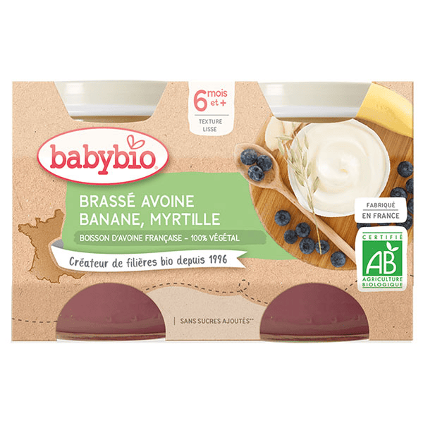 Desserts Végétaux Pot Brassé Avoine Banane Myrtille +6m Bio 2 x 130g