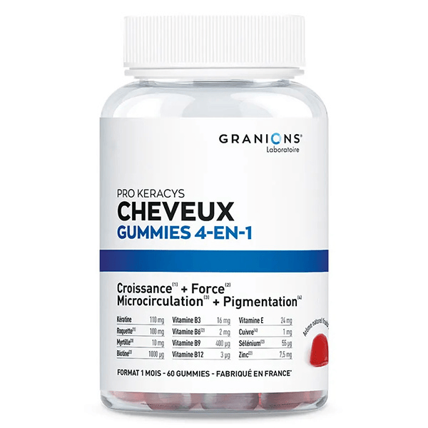 Granions Pro Keracys 4-en-1 Anti-Chute Cheveux Force Croissance Brillance Fruits Rouges 60 gummies