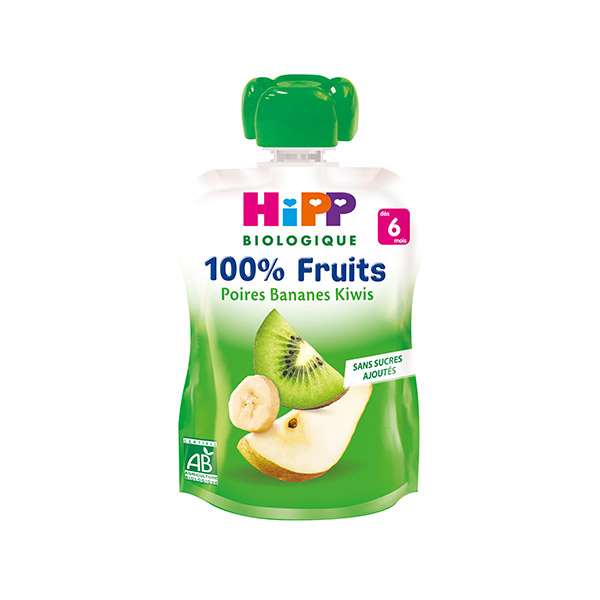 Bio 100% Fruits Gourde Poires Bananes Kiwis +6m 90g