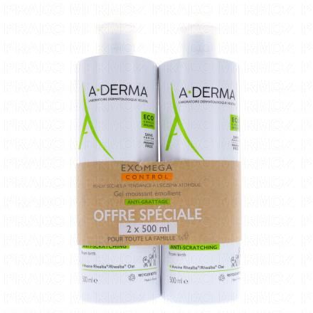 A-DERMA Exomega Control - gel moussant émollient anti-grattage lot de 2 flacons 500ml