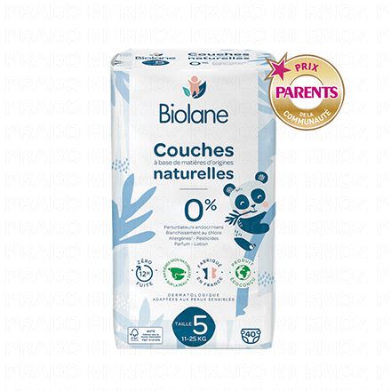 Couches naturelles zéro fuites 12h taille 5 - 11à25kg x40 couches