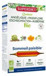 Quatuor Passiflore Sommeil Paisible Bio Angélique Passiflore Eschscholtzia Aubépine - 20 Ampoules de 15 ml - Boîte 20 ampoules de 15 ml