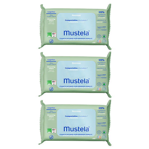 Lingettes Nettoyantes Compostables Parfumées Lot de 3 x 60 unités