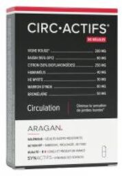 Synactifs Circactifs® - Circulation Jambes Lourdes - Vigne Rouge Raisin Citron Sélénium Huile Essentielle - 30 Gélules - Boîte 30 gélules
