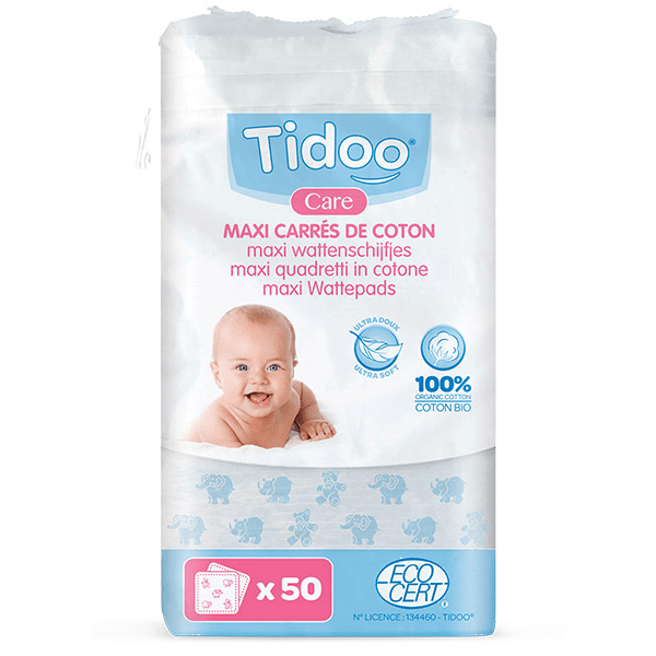 Care Coton Maxi Carrés Bio - 50 cotons