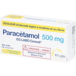 Paracetamol EG Labo Conseil 500 mg - pour douleurs et fièvre - Boîte 16 comprimés