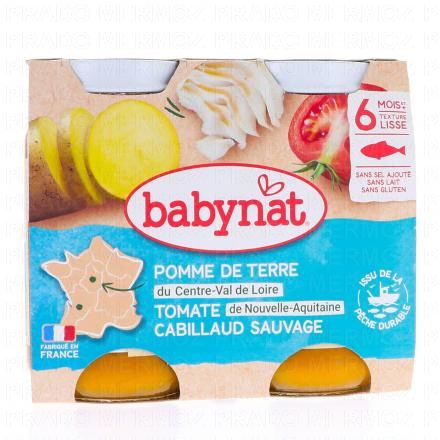Repas du Midi - Petits pots pommes de terre, tomates, cabillaud dès 6 mois, 2 x 200 gr