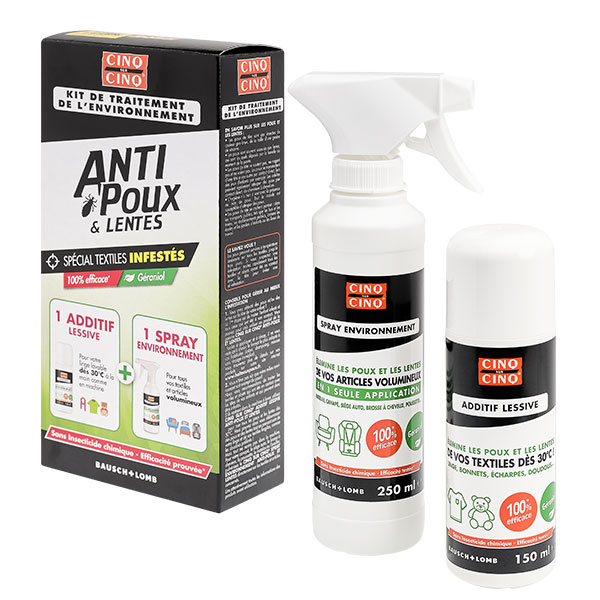 Kit Traitement Environnement Anti Poux et Lentes Spray 250ml + Additif Lessive 150ml