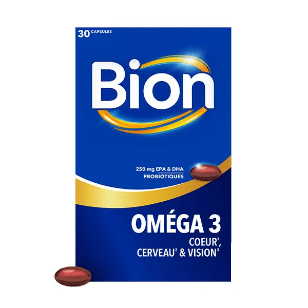 Bion Oméga 3 capsule avec EPA DHA et probiotiques 30 capsules, 1 mois de prise