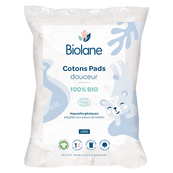 Cotons pads douceur Bébé 100% Bio Peaux sensibles 150 Cotons