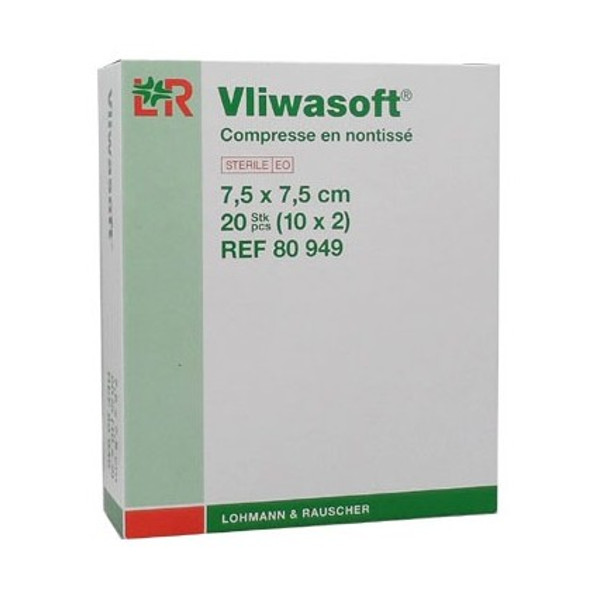 L&R Vliwasoft Compresse en Non-Tissé 30g S-2 7,5cmx7,5cm Boite-10s Stérile