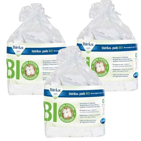 Stérilux Pads Bio Rectangles Coton 7,5 x 9,5cm 160 unités Lot de 3