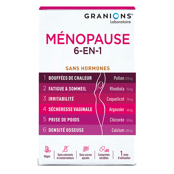 Granions - Ménopause 6-en-1 - Ménopause et Pré-Ménopause - 60 comprimés 1 mois