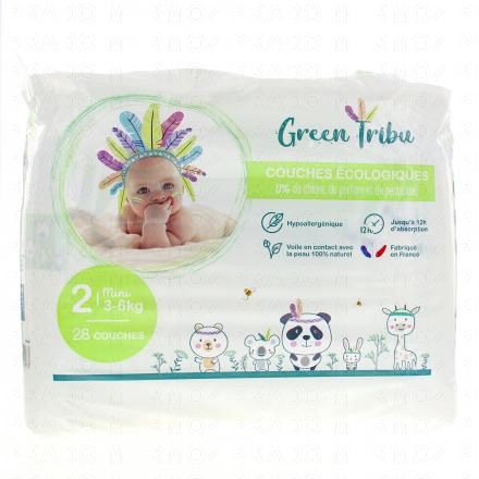 GREEN TRIBU Couches écologiques taille 2 - 3à6kg x28 couches