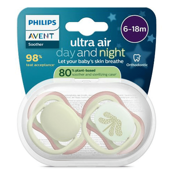 Sucette Ultra Air Jour&Nuit 6-18M Nature x2, sans BPA