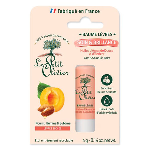 - Baume Lèvres - Soin & Brillance - Huiles d'Abricot & d'Amande Douce 4g
