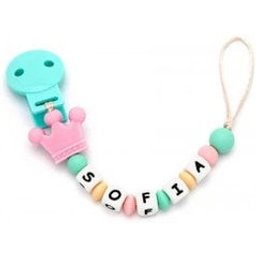 Mamimemima Sucette en Silicone à Chaîne Multicolore Couronne Rose