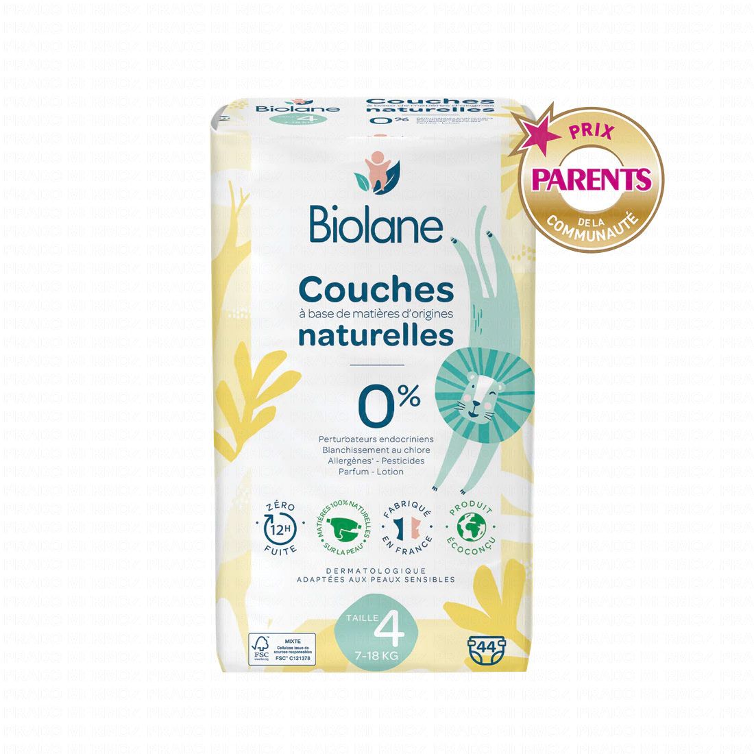 Couches naturelles zéro fuites 12h taille 4 - 7à18kg x44 couches