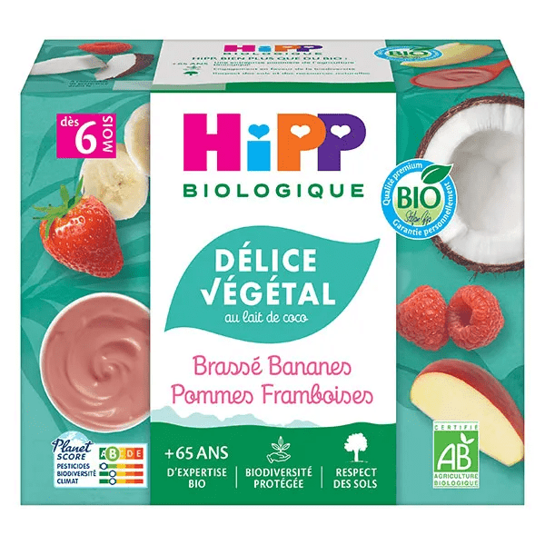 Brassé Végétal Pommes Bananes Framboises 4x100g
