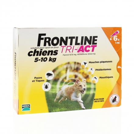 Tri-act - anti parasitaire chiens 5 - 10kg pipettes 6x1ml