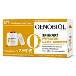 Oenobiol SUN Expert Préparateur Solaire Peau Sensible - Protection cellulaire renforcée2 - Favorise un hâle intense et éclatant - Complément Alimentaire 2x30 capsules - Programme 2 mois